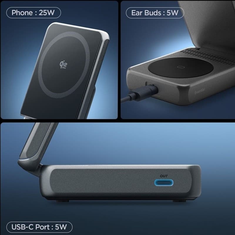 Spigen Essential EF302MOQ - 2-in-1 Wireless Charger with 25W MagSafe Qi2.2 (Black) - 4