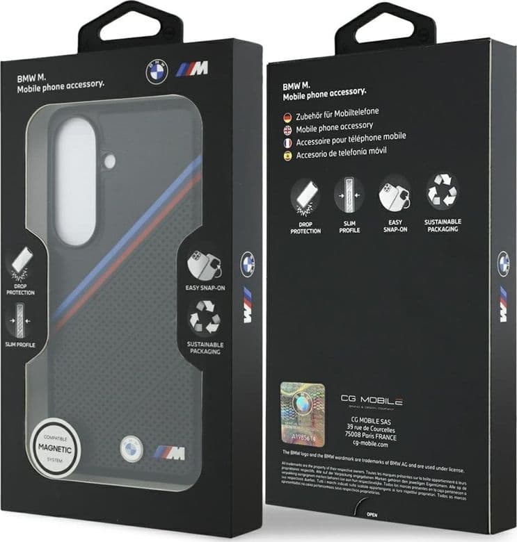 Custodia MagSafe con logo tricolore in metallo BMW per Samsung Galaxy S26 (nera) - 8