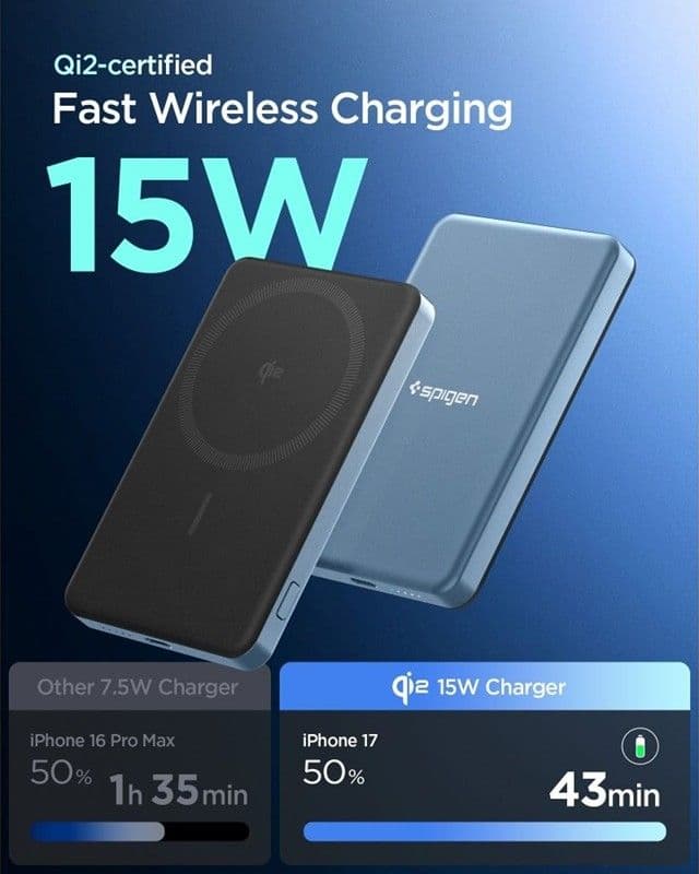 Spigen EA2205MQ Essential - Power Bank MagSafe 5000 mAh 22.5W Qi2 (Blu turchese) - 3