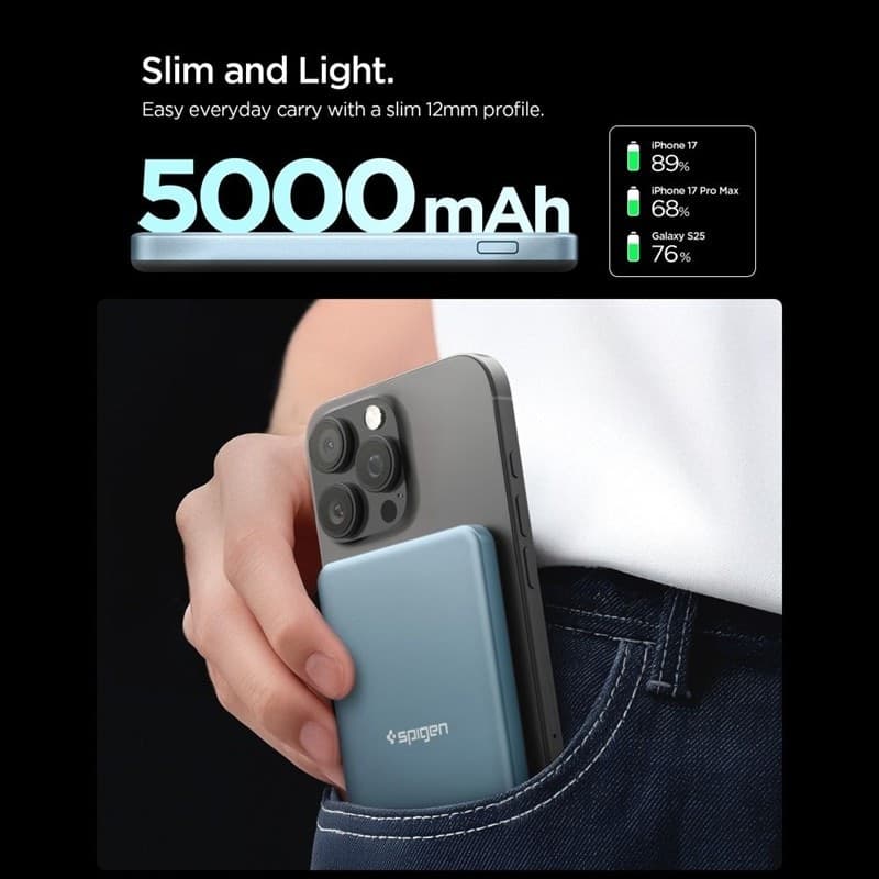 Spigen EA2205MQ Essential - Power Bank MagSafe 5000 mAh 22.5W Qi2 (Blu turchese) - 5