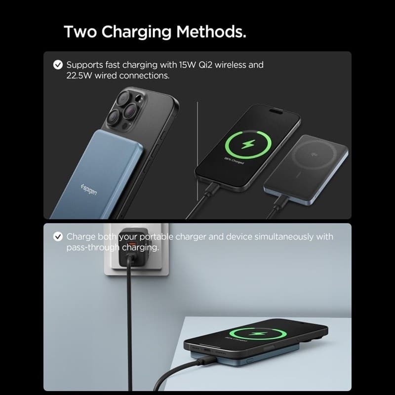Spigen EA2205MQ Essential - Power Bank MagSafe 5000 mAh 22.5W Qi2 (Blu turchese) - 6