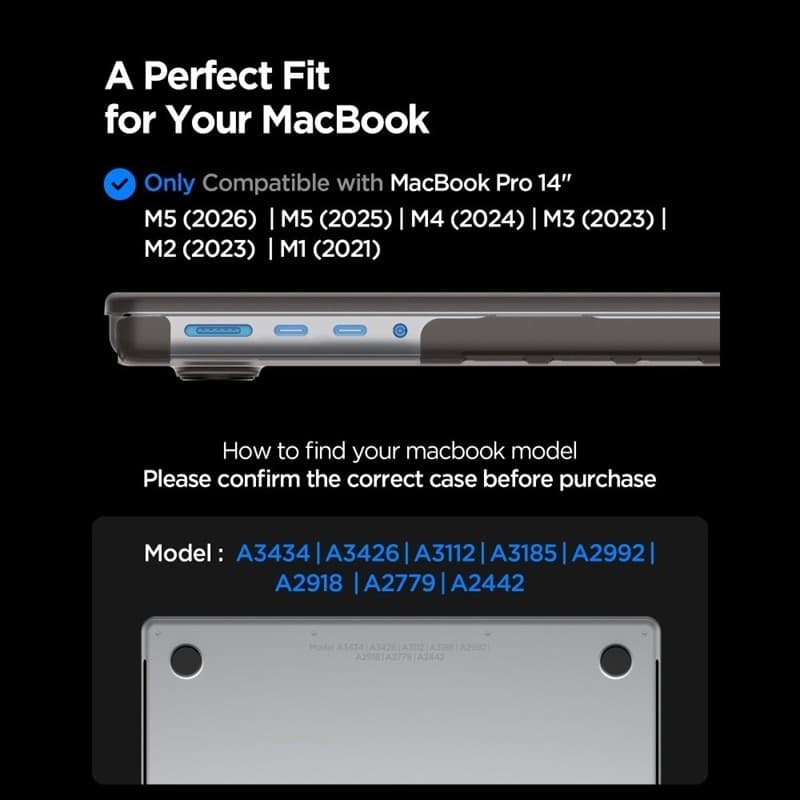 Spigen AirSkin - Custodia per MacBook Pro 14" (M5/M4/M3/M2/M1/2026-2021) (Nero ghiaccio) - 6