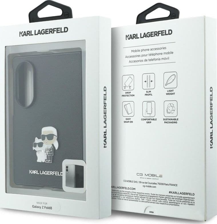 Custodia per Samsung Galaxy Z Fold 8 (nera) con spilla Karl Lagerfeld Saffiano Karl & Choupette - 7