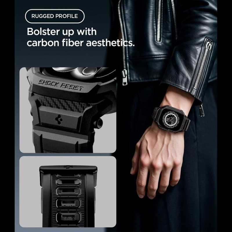 Cinturino Spigen Rugged Armor Pro con custodia per Apple Watch 12 46mm (Nero opaco) - 6
