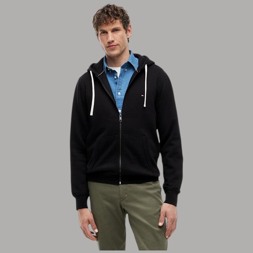 Felpa con cappuccio Tommy Hilfiger zip integrale e logo ricamato - 1