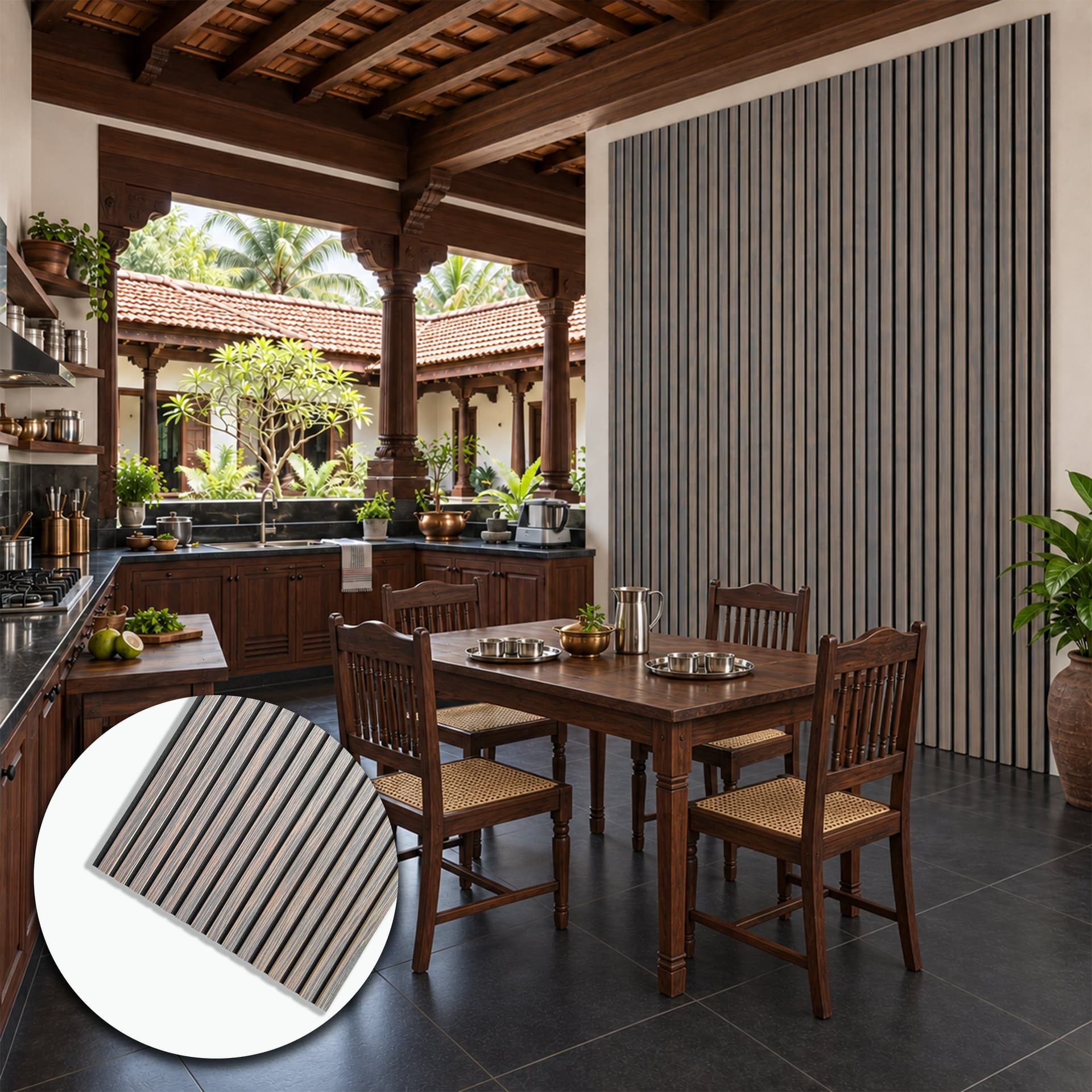 Pannello acustico a lamelli Ebano in vero legno, fibra di legno e feltro – 12 × 600 × 2900 mm – 1,74 m² - 2
