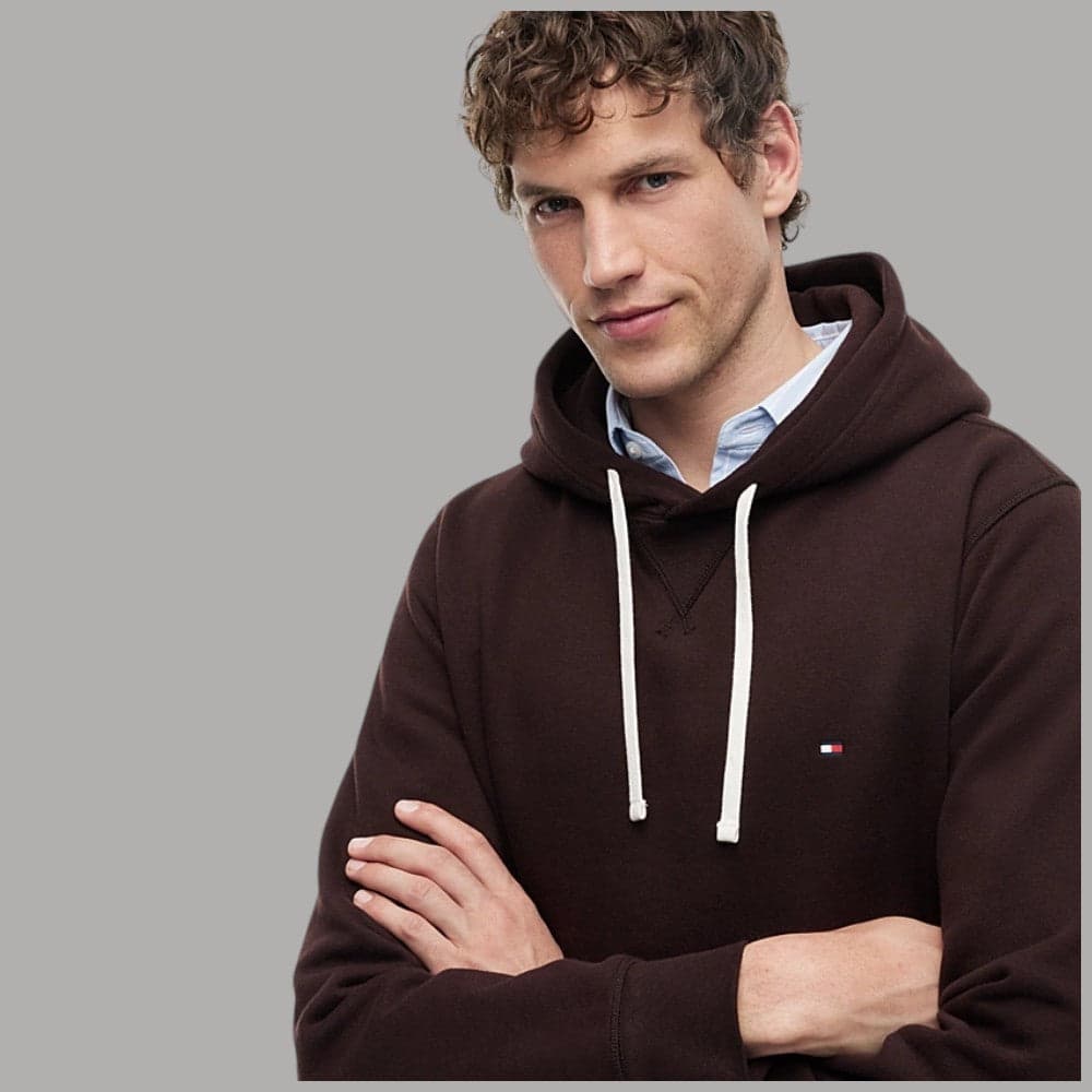 Felpa con cappuccio Tommy Hilfiger logo ricamato marrone - 3