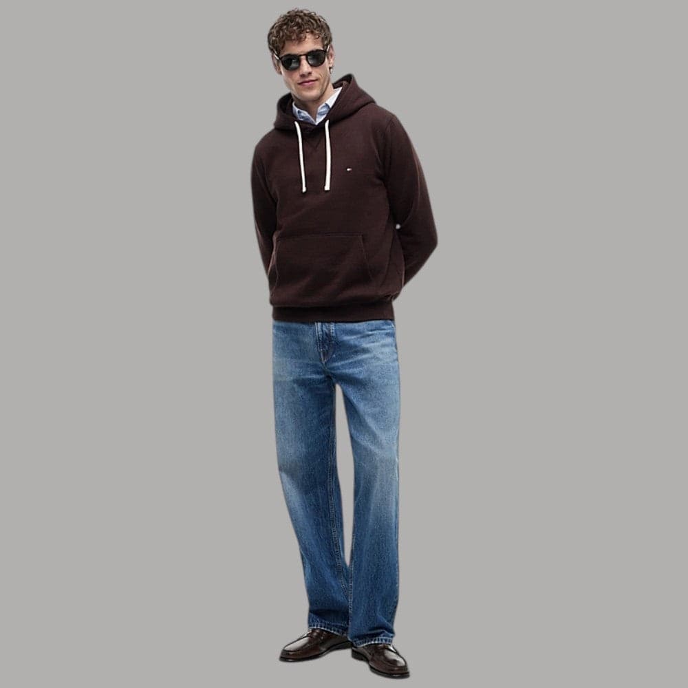 Felpa con cappuccio Tommy Hilfiger logo ricamato marrone - 4