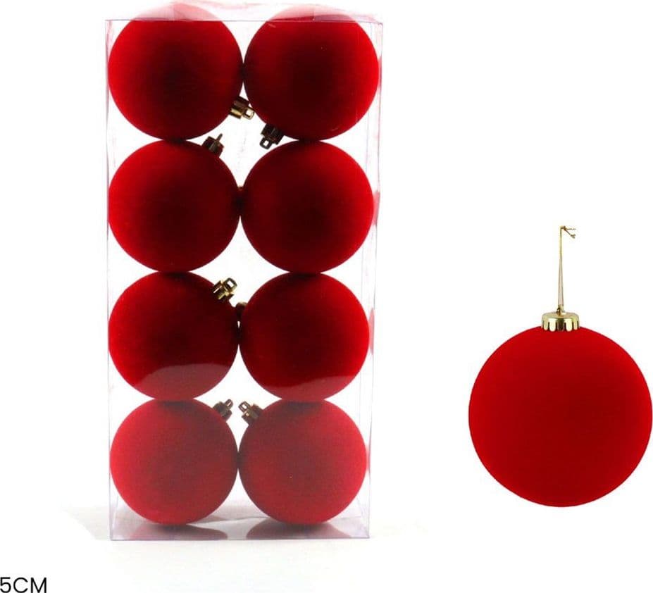 SET PALLINE DI NATALE FLOCCATE 8PZ SFERA 5CM PER ALBERO DECORAZIONI NATALIZIE ORNAMENTO - 4