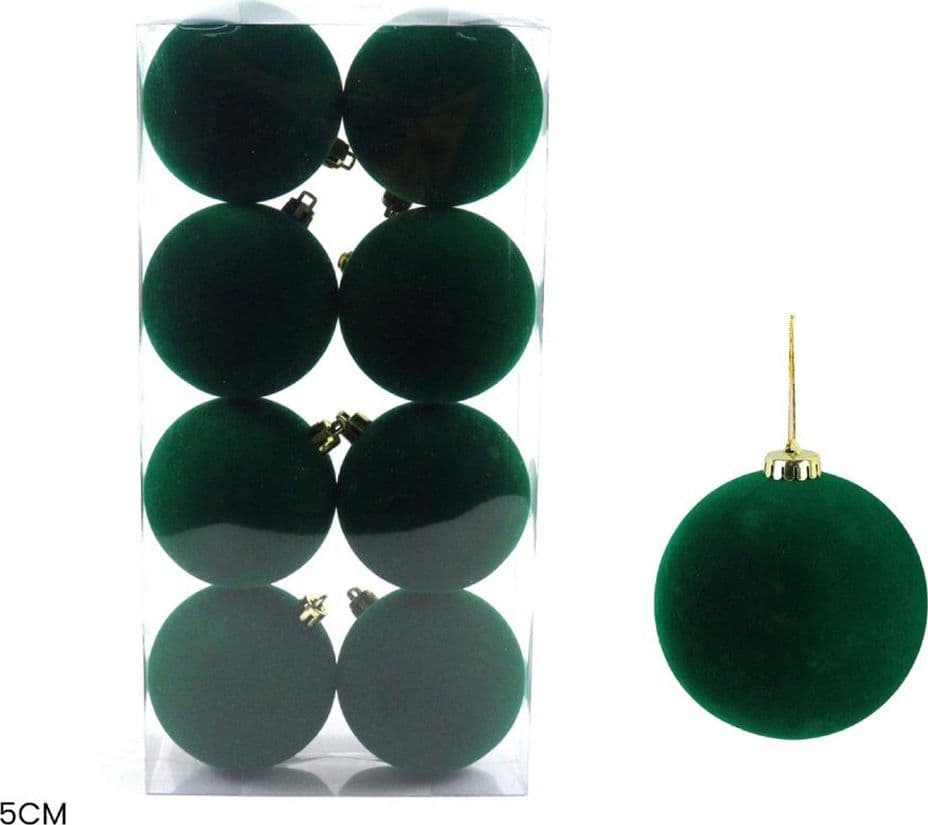 SET PALLINE DI NATALE FLOCCATE 8PZ SFERA 5CM PER ALBERO DECORAZIONI NATALIZIE ORNAMENTO - 6