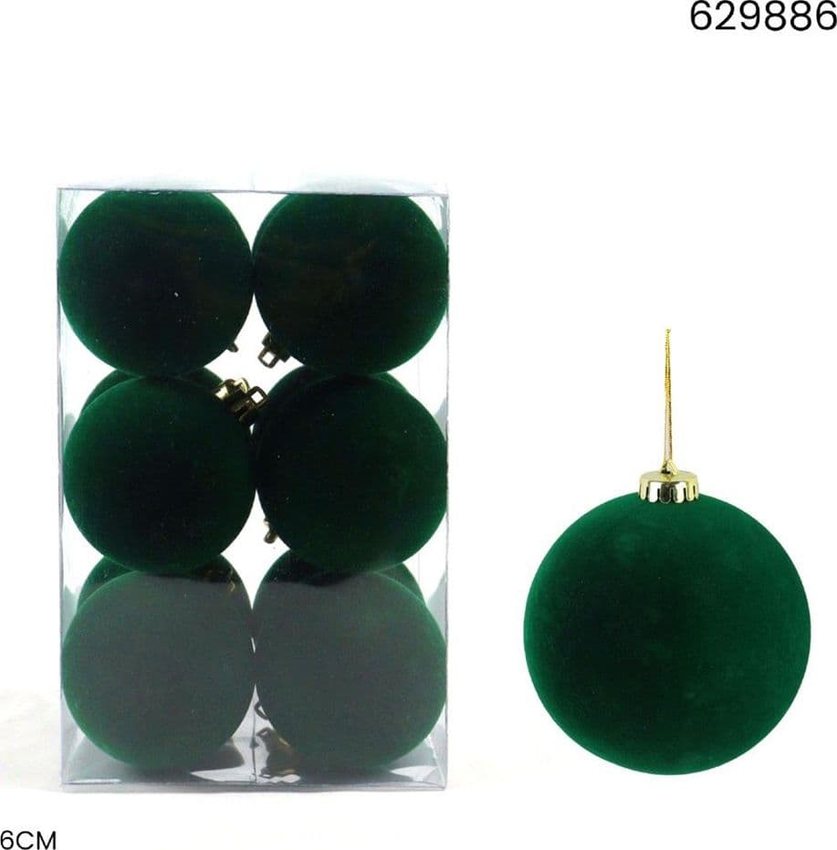 SET PALLINE DI NATALE FLOCCATE 12PZ SFERA 6CM PER ALBERO DECORAZIONI NATALIZIE ORNAMENTO - 3