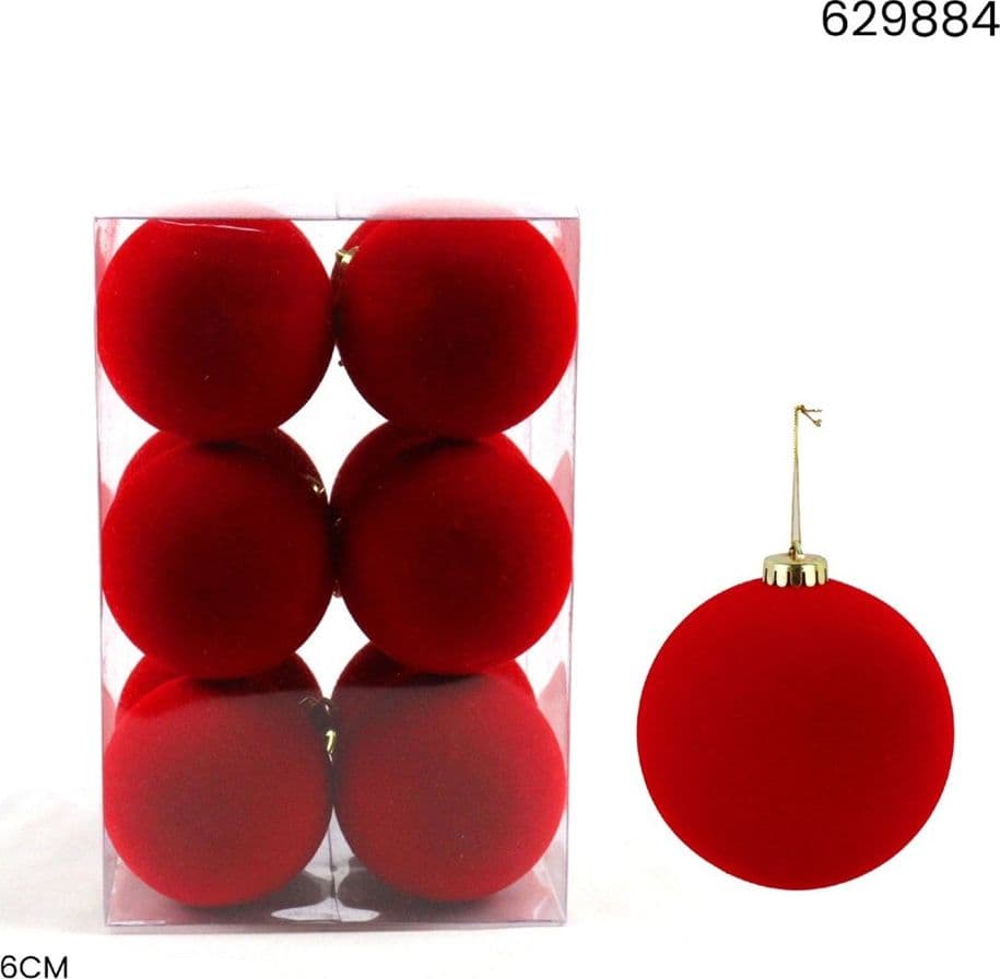 SET PALLINE DI NATALE FLOCCATE 12PZ SFERA 6CM PER ALBERO DECORAZIONI NATALIZIE ORNAMENTO - 7