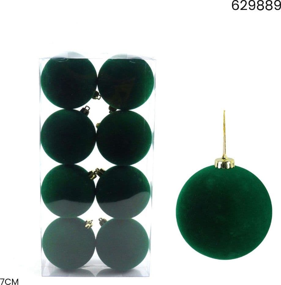 SET PALLINE DI NATALE FLOCCATE 8PZ SFERA 7CM PER ALBERO DECORAZIONI NATALIZIE ORNAMENTO - 3