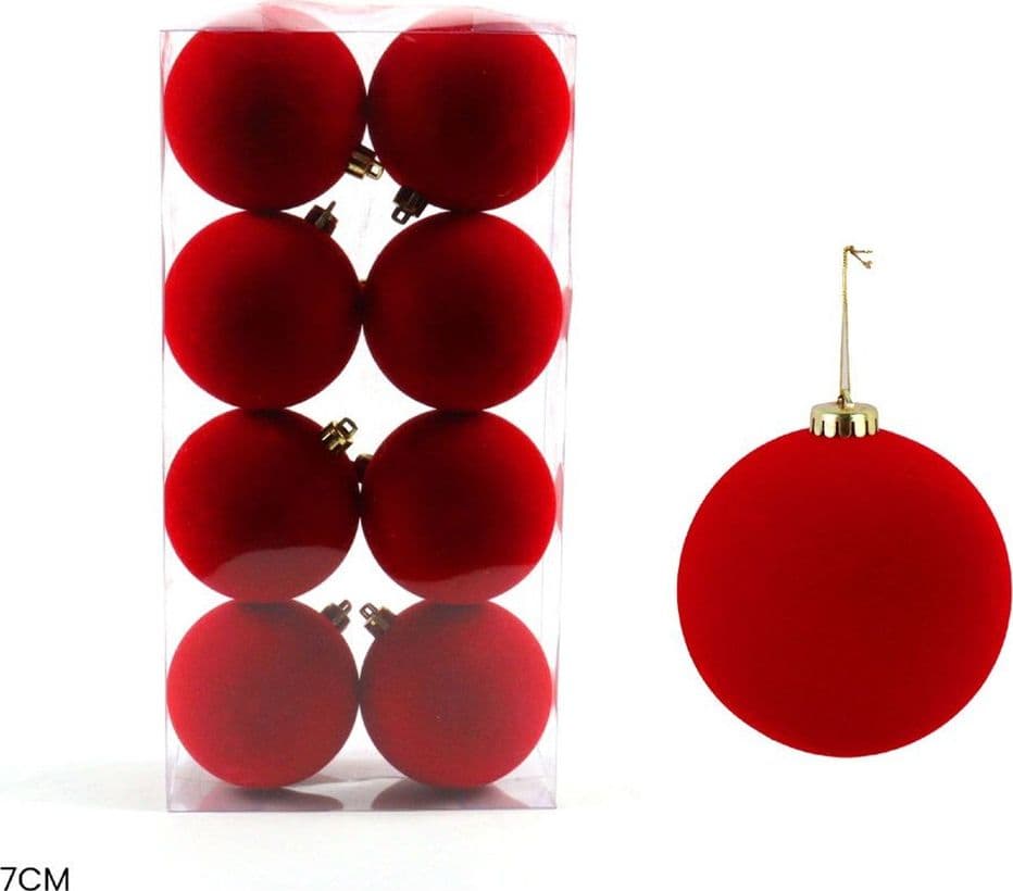 SET PALLINE DI NATALE FLOCCATE 8PZ SFERA 7CM PER ALBERO DECORAZIONI NATALIZIE ORNAMENTO - 4