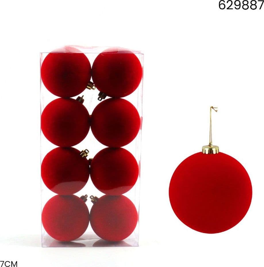SET PALLINE DI NATALE FLOCCATE 8PZ SFERA 7CM PER ALBERO DECORAZIONI NATALIZIE ORNAMENTO - 5