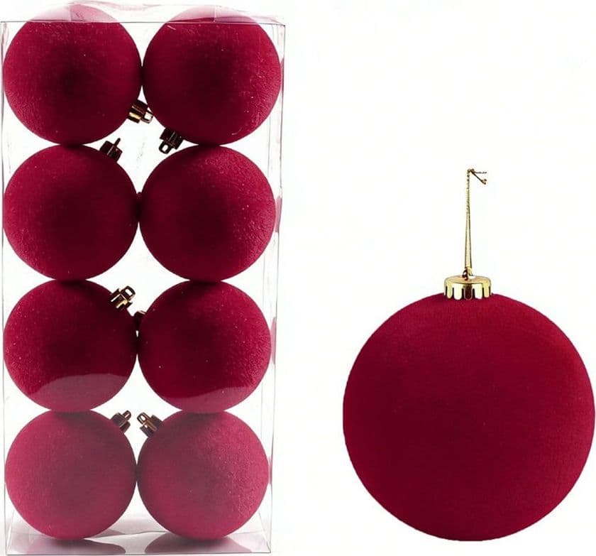 SET PALLINE DI NATALE FLOCCATE 8PZ SFERA 7CM PER ALBERO DECORAZIONI NATALIZIE ORNAMENTO - 8