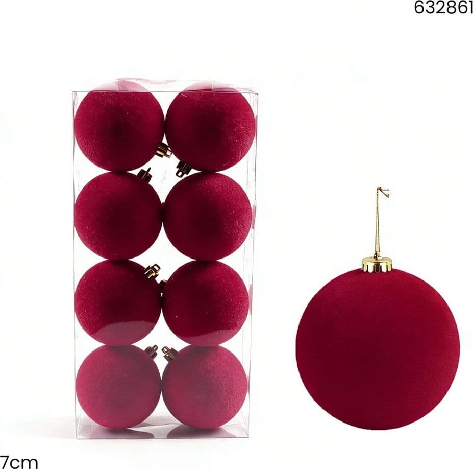 SET PALLINE DI NATALE FLOCCATE 8PZ SFERA 7CM PER ALBERO DECORAZIONI NATALIZIE ORNAMENTO - 9