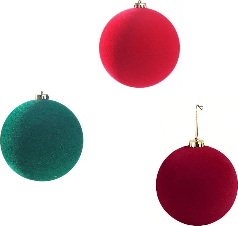 SET DI 2 SFERE PALLINE NATALIZIE IN VELLUTO FLOCCATE DA 12 CM DECORATIVE ALBERO DI NATALE