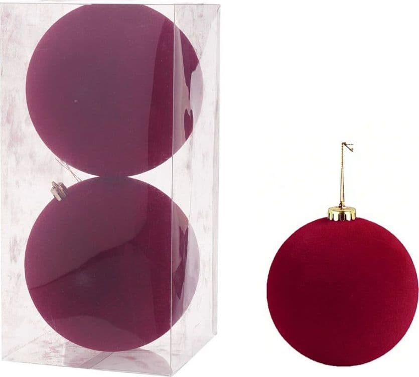 SET DI 2 SFERE PALLINE NATALIZIE IN VELLUTO FLOCCATE DA 12 CM DECORATIVE ALBERO DI NATALE - 4
