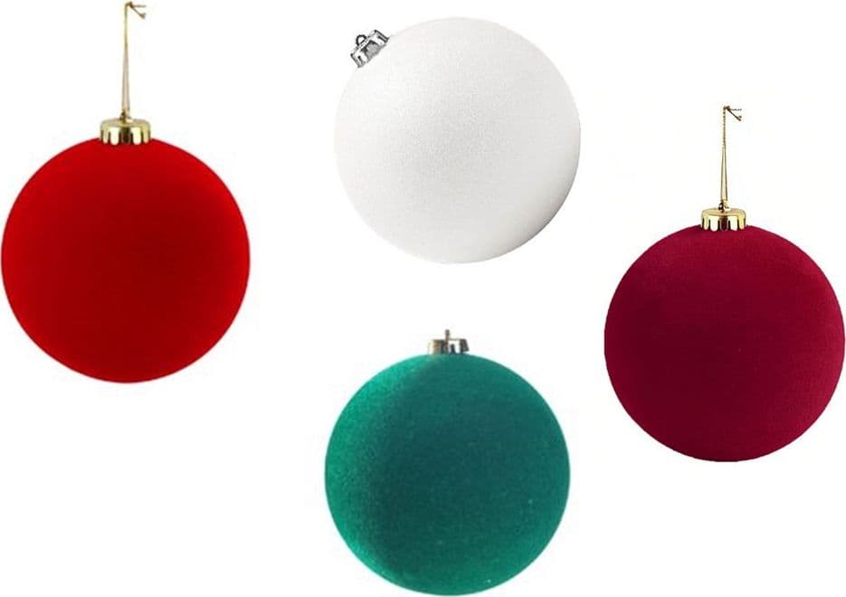 SET 4 PALLINE SFERE NATALIZIE FLOCCATE DA 10CM DECORATIVE ORNAMENTO PER ALBERO DI NATALE - 1
