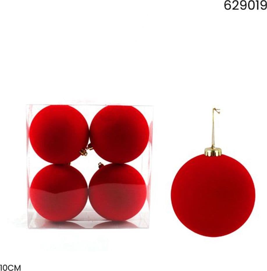 SET 4 PALLINE SFERE NATALIZIE FLOCCATE DA 10CM DECORATIVE ORNAMENTO PER ALBERO DI NATALE - 3