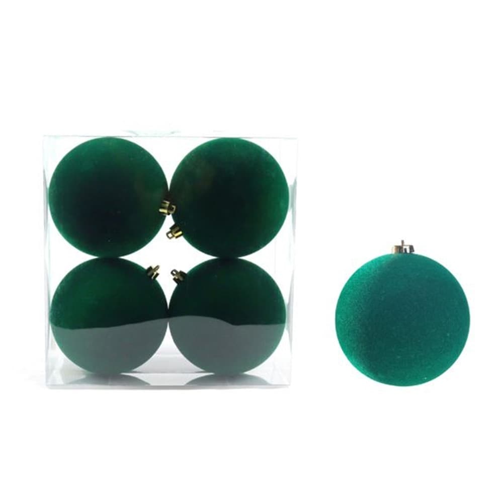 SET 4 PALLINE SFERE NATALIZIE FLOCCATE DA 10CM DECORATIVE ORNAMENTO PER ALBERO DI NATALE - 4