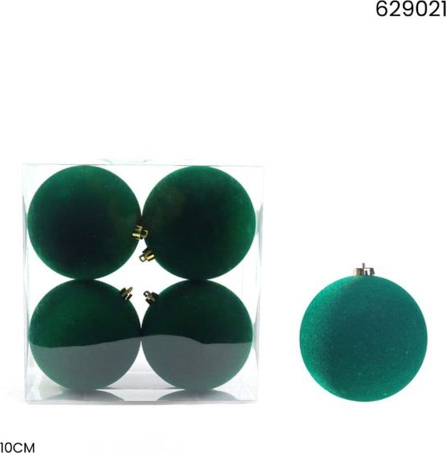 SET 4 PALLINE SFERE NATALIZIE FLOCCATE DA 10CM DECORATIVE ORNAMENTO PER ALBERO DI NATALE - 5