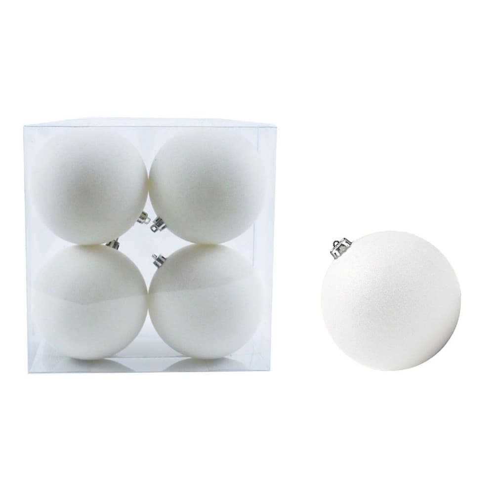SET 4 PALLINE SFERE NATALIZIE FLOCCATE DA 10CM DECORATIVE ORNAMENTO PER ALBERO DI NATALE - 6