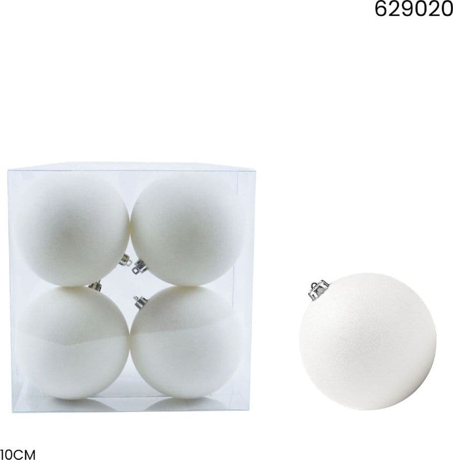 SET 4 PALLINE SFERE NATALIZIE FLOCCATE DA 10CM DECORATIVE ORNAMENTO PER ALBERO DI NATALE - 7