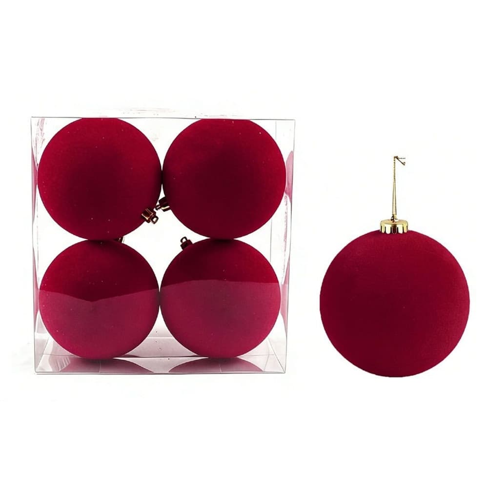 SET 4 PALLINE SFERE NATALIZIE FLOCCATE DA 10CM DECORATIVE ORNAMENTO PER ALBERO DI NATALE - 8