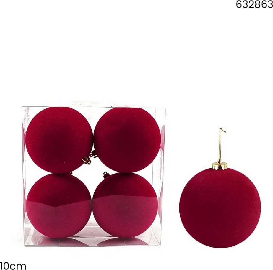 SET 4 PALLINE SFERE NATALIZIE FLOCCATE DA 10CM DECORATIVE ORNAMENTO PER ALBERO DI NATALE - 9