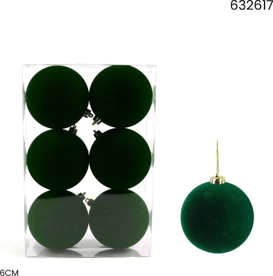 SET DI 6 PZ PALLA DI NATALE PALLINE FLOCCATE DA 6 CM PER ALBERO DECORAZIONI NATALIZIE - 5