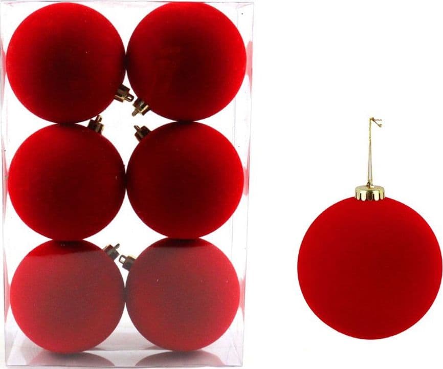 SET DI 6 PZ PALLA DI NATALE PALLINE FLOCCATE DA 6 CM PER ALBERO DECORAZIONI NATALIZIE - 6