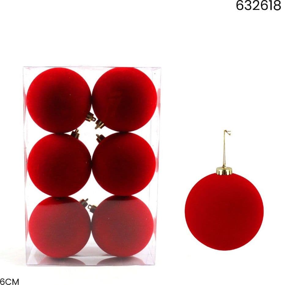 SET DI 6 PZ PALLA DI NATALE PALLINE FLOCCATE DA 6 CM PER ALBERO DECORAZIONI NATALIZIE - 7
