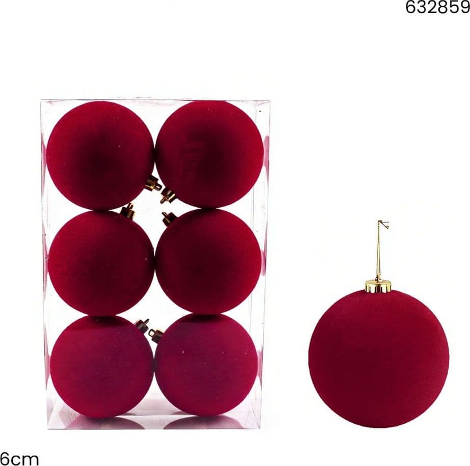 SET DI 6 PZ PALLA DI NATALE PALLINE FLOCCATE DA 6 CM PER ALBERO DECORAZIONI NATALIZIE - 9