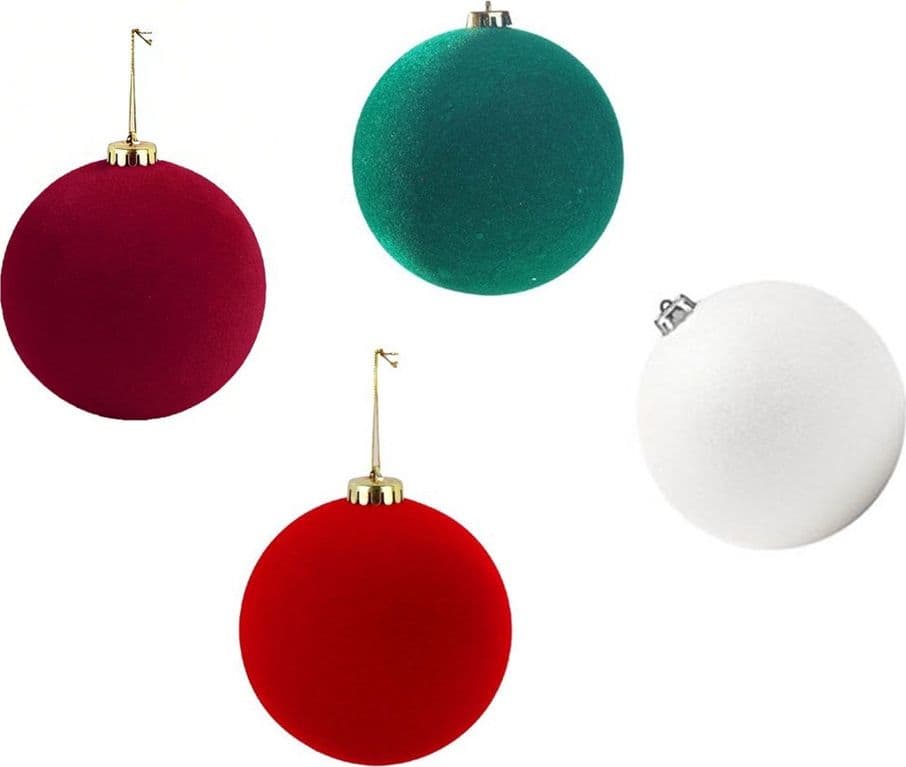 SET 6 PALLINE SFERE NATALIZIE FLOCCATE DA 8CM DECORATIVE ORNAMENTO PER ALBERO DI NATALE - 1