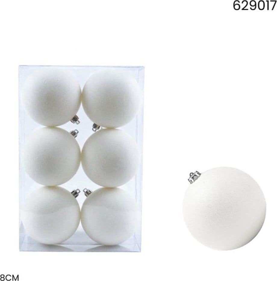 SET 6 PALLINE SFERE NATALIZIE FLOCCATE DA 8CM DECORATIVE ORNAMENTO PER ALBERO DI NATALE - 3