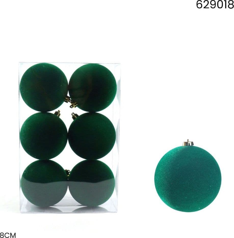 SET 6 PALLINE SFERE NATALIZIE FLOCCATE DA 8CM DECORATIVE ORNAMENTO PER ALBERO DI NATALE - 5