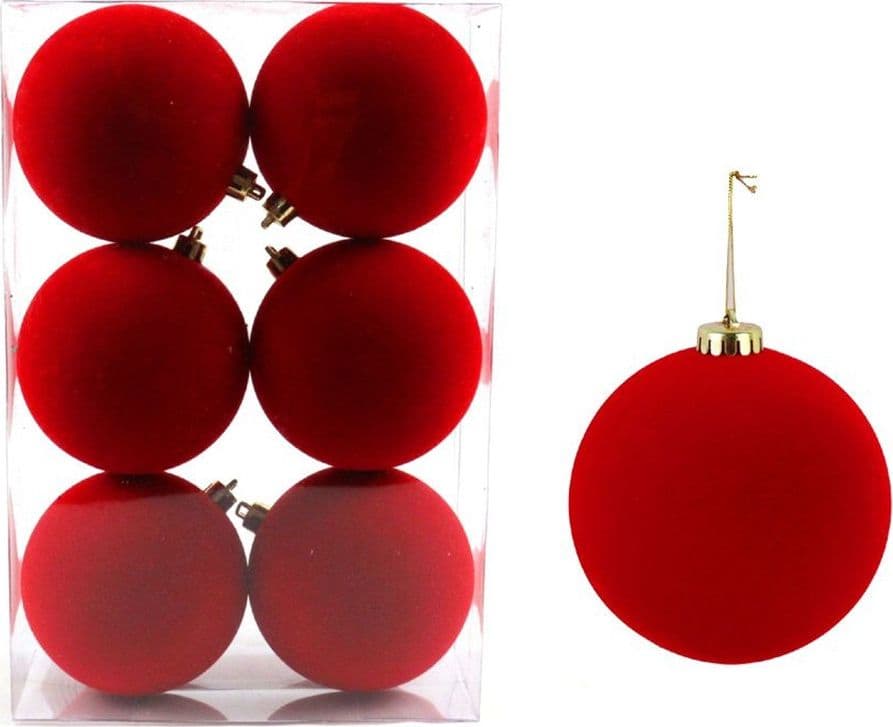 SET 6 PALLINE SFERE NATALIZIE FLOCCATE DA 8CM DECORATIVE ORNAMENTO PER ALBERO DI NATALE - 6
