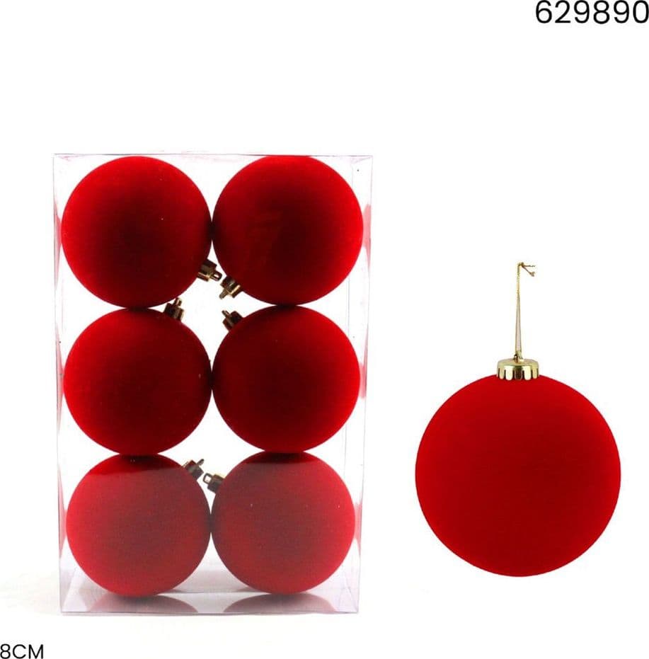 SET 6 PALLINE SFERE NATALIZIE FLOCCATE DA 8CM DECORATIVE ORNAMENTO PER ALBERO DI NATALE - 7