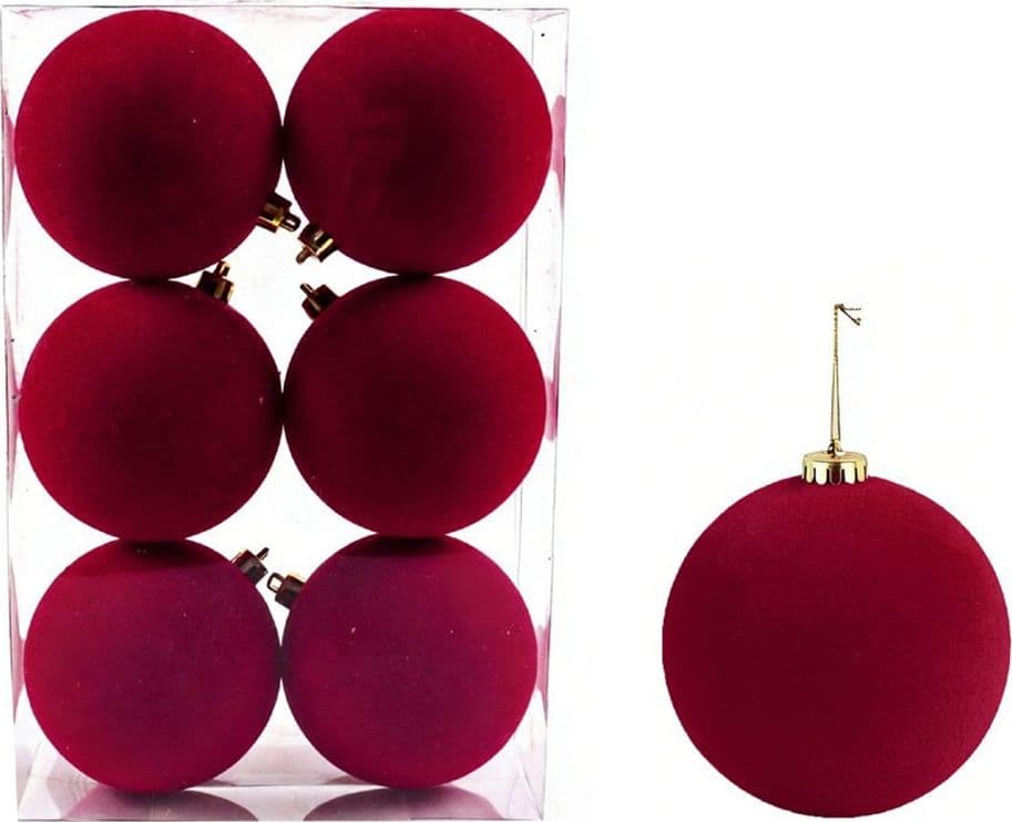 SET 6 PALLINE SFERE NATALIZIE FLOCCATE DA 8CM DECORATIVE ORNAMENTO PER ALBERO DI NATALE - 8