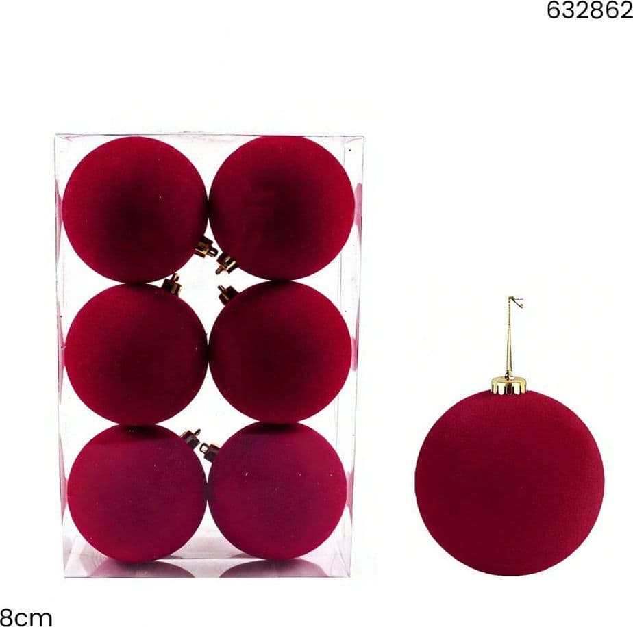 SET 6 PALLINE SFERE NATALIZIE FLOCCATE DA 8CM DECORATIVE ORNAMENTO PER ALBERO DI NATALE - 9