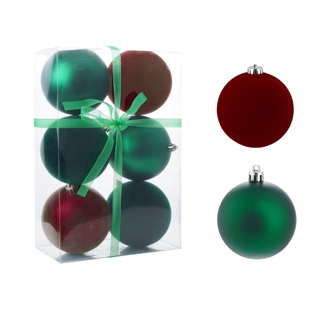 SET 6 SFERE PALLINE NATALIZIE PVC DA 10CM FINITURA VELLUTO/MATT DECORAZIONI ALBERO NATALE - 2