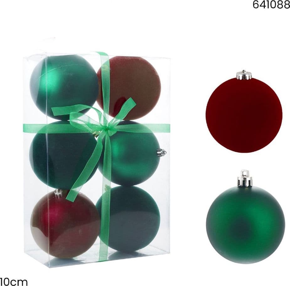 SET 6 SFERE PALLINE NATALIZIE PVC DA 10CM FINITURA VELLUTO/MATT DECORAZIONI ALBERO NATALE - 3