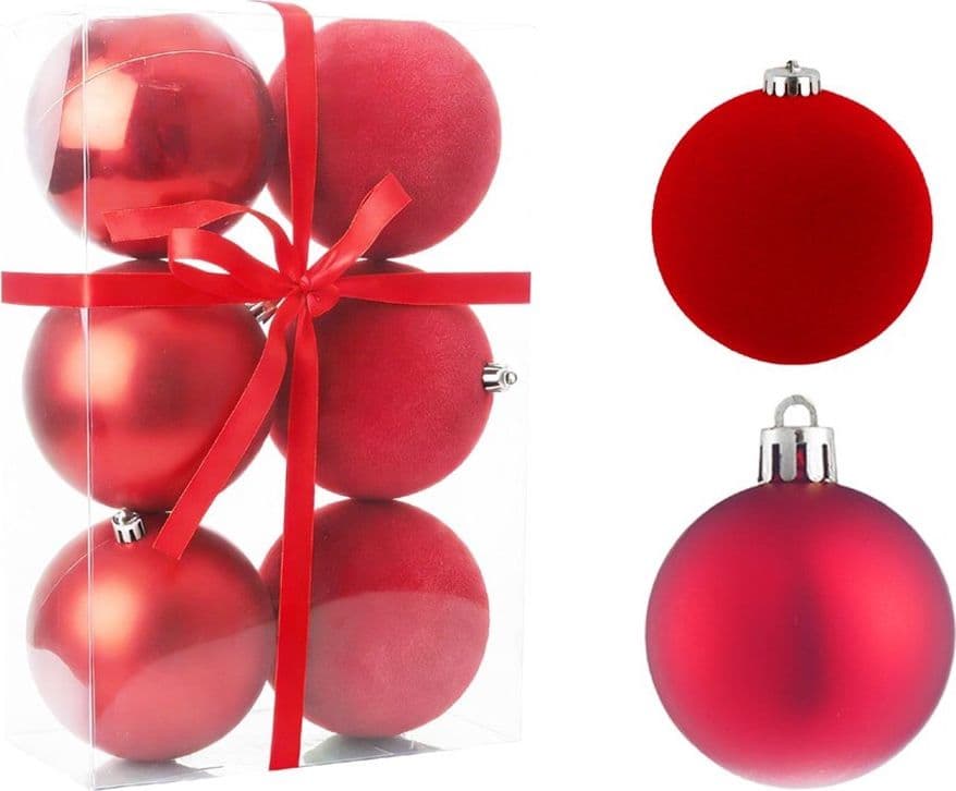 SET 6 SFERE PALLINE NATALIZIE PVC DA 10CM FINITURA VELLUTO/MATT DECORAZIONI ALBERO NATALE - 4