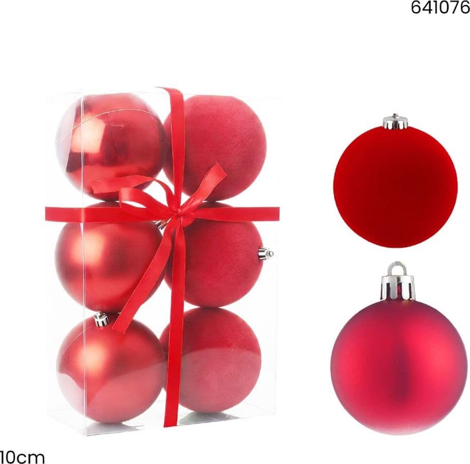 SET 6 SFERE PALLINE NATALIZIE PVC DA 10CM FINITURA VELLUTO/MATT DECORAZIONI ALBERO NATALE - 5