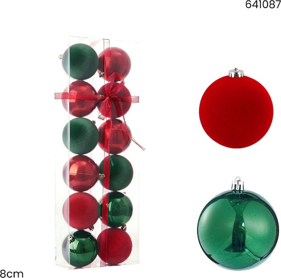 SET 12 SFERE PALLINE NATALIZIE PVC DA 8CM FINITURA VELLUTO/MATT DECORAZIONI ALBERO NATALE - 7