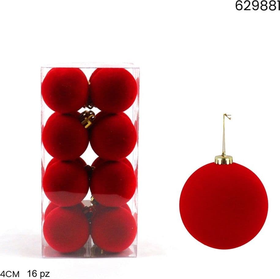 SET PALLINE DI NATALE FLOCCATE 16PZ SFERA 4CM PER ALBERO DECORAZIONI NATALIZIE ORNAMENTO - 5