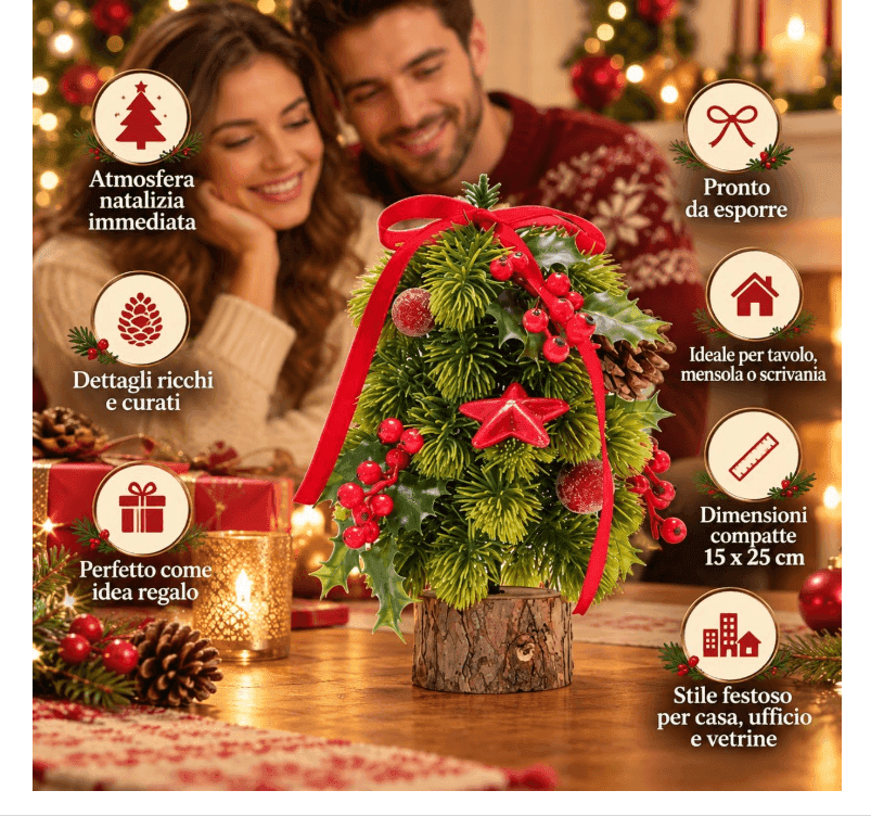 Cartospedia - Albero di Natale Piccolo in PVC da Tavolo, 15x25 cm con e Decorazioni (636705) - 3