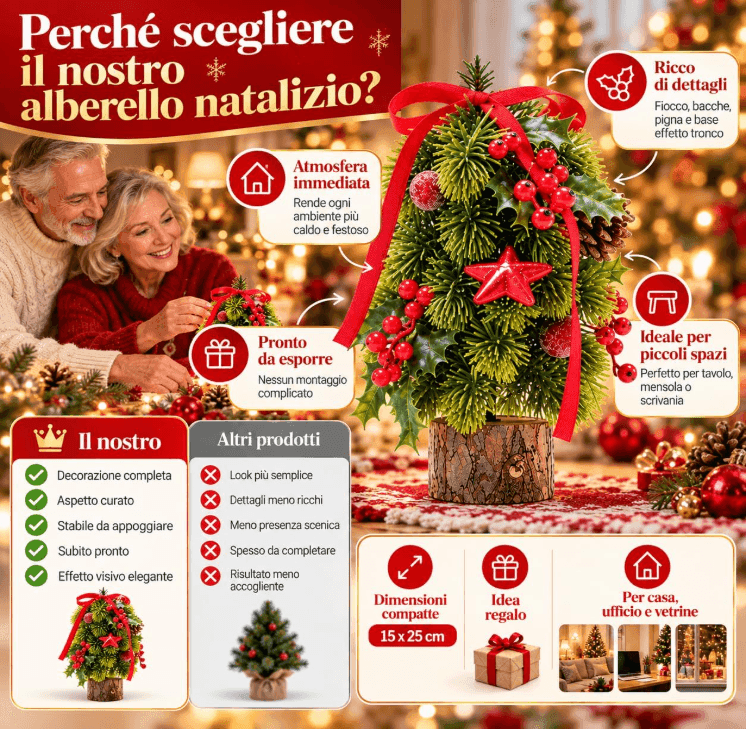 Cartospedia - Albero di Natale Piccolo in PVC da Tavolo, 15x25 cm con e Decorazioni (636705) - 4